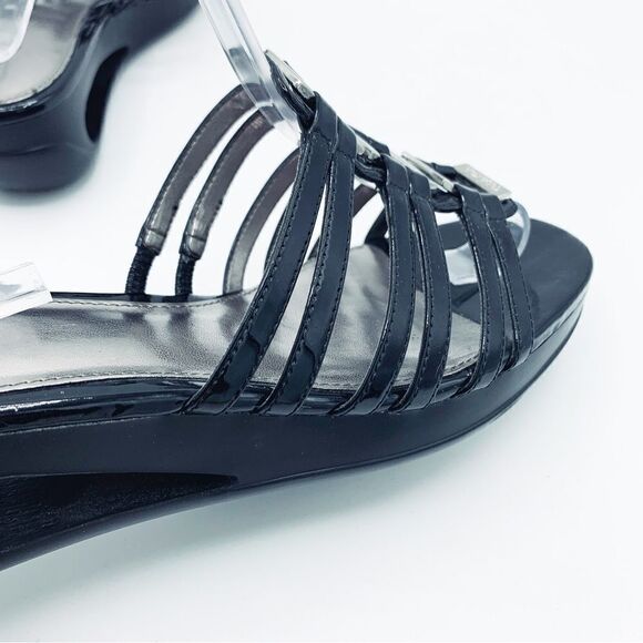 Calvin Klein Women’s Black Patent Leather Cut Out Window Wedge Size 8 - Picture 10 of 16